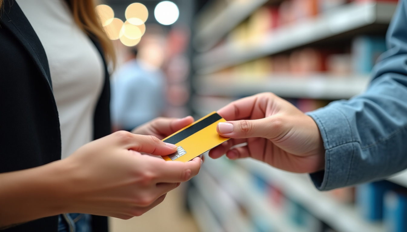 Adolescent effectuant un paiement sans contact dans un magasin avec sa carte bancaire