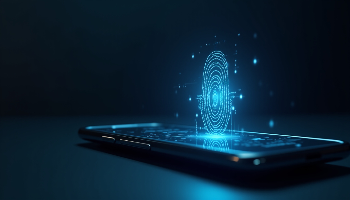 Illustration de la sécurité bancaire avec un smartphone utilisant la reconnaissance faciale pour valider un paiement