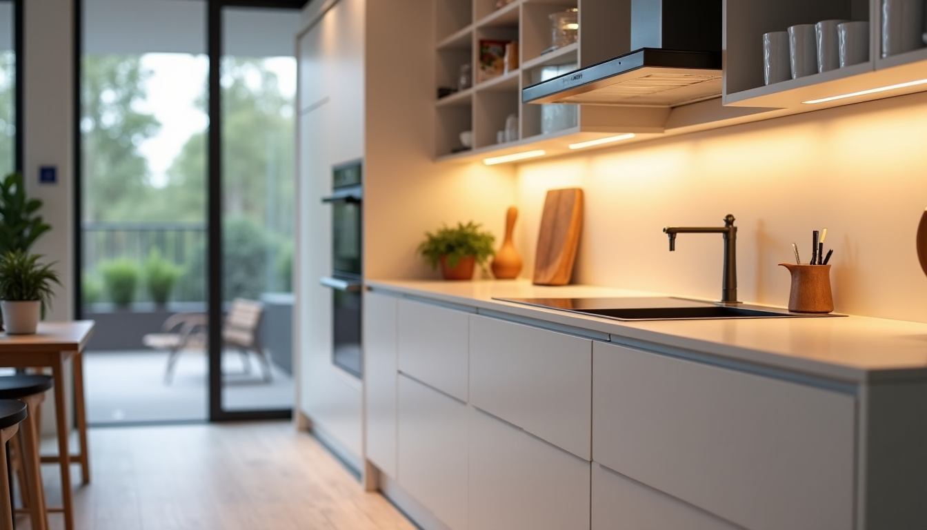 Meuble cuisine SoCoo’c Angers exposé en showroom avec éclairage LED intégré