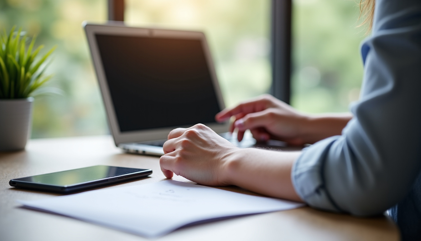 Personne utilisant un ordinateur portable pour effectuer une demande de crédit auto en ligne