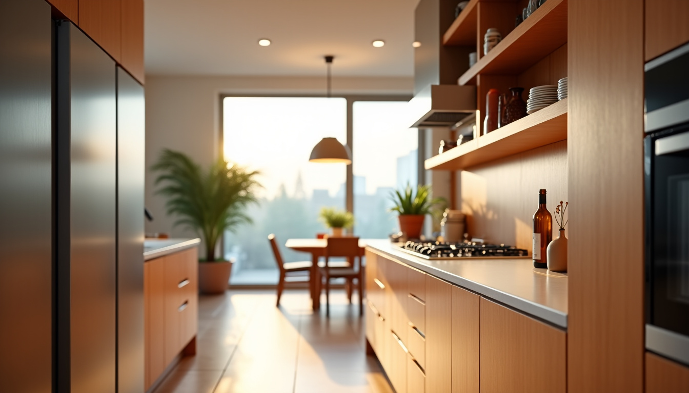 Intérieur d'une cuisine SoCoo’c Angers avec plan de travail en bois et îlot central