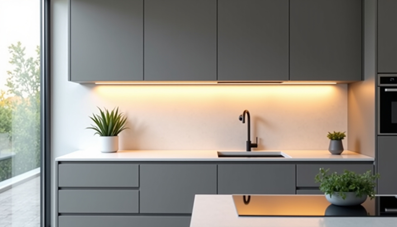 Meuble cuisine SoCoo’c Angers exposé en showroom avec éclairage LED intégré