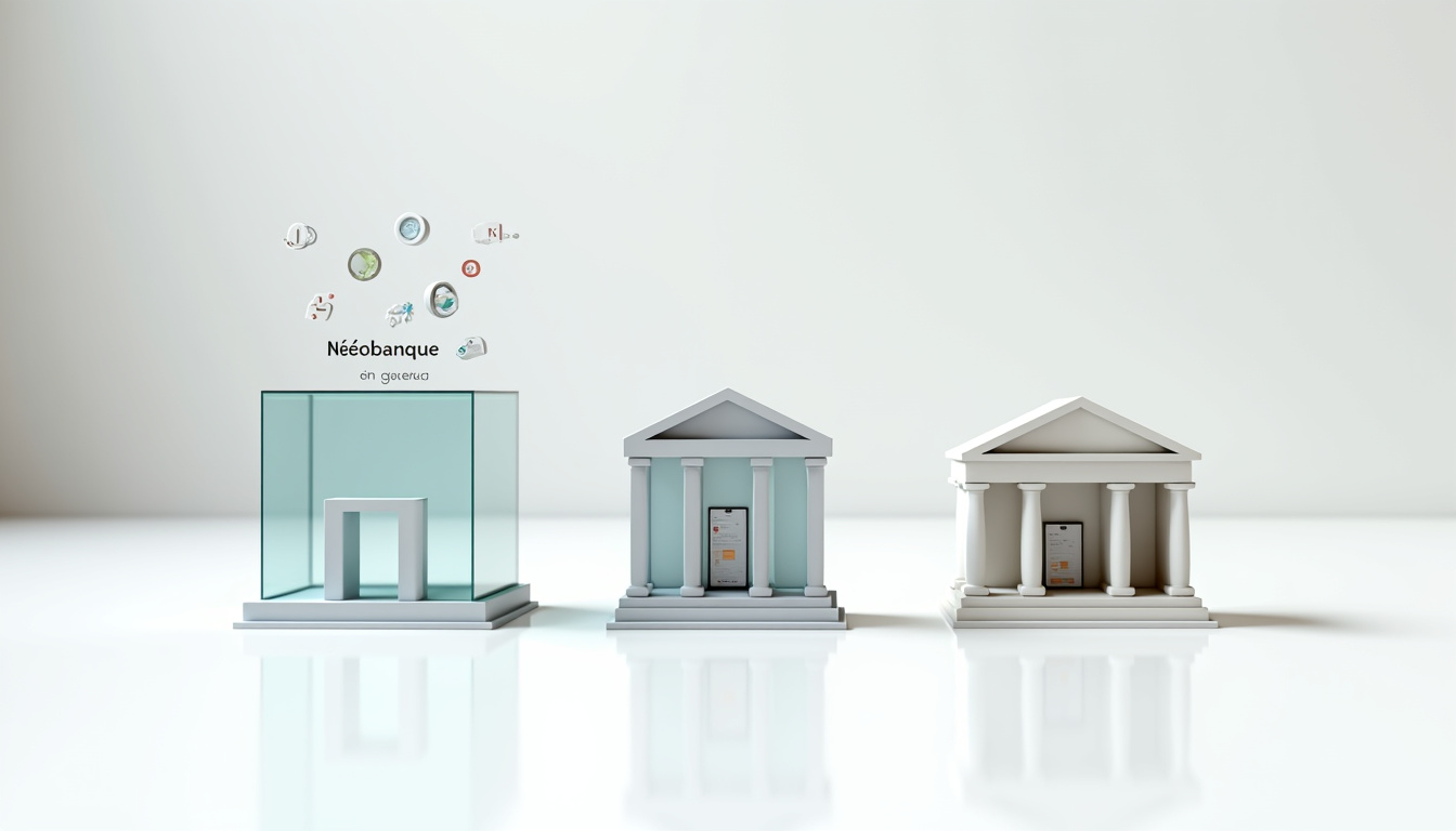 Schéma explicatif des différences entre banque en ligne, néobanque et banque traditionnelle