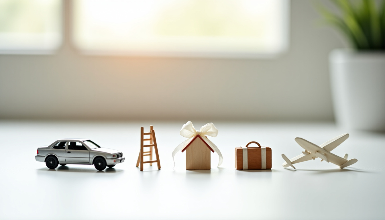 Illustration des principaux projets financés par un crédit de 25 000 euros: voiture, travaux, mariage, voyage