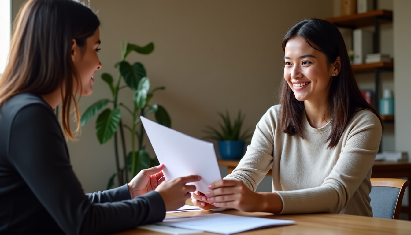 Agent du CCAS remettant un dossier de prêt social à un bénéficiaire