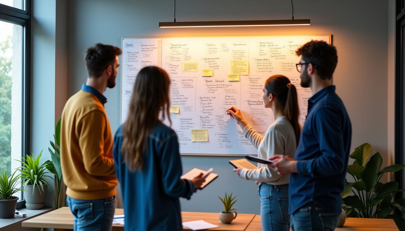 Équipe en train de documenter les résultats d’un design sprint sur un écran
