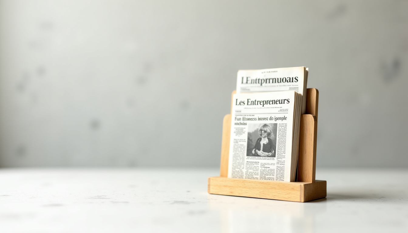 Illustration d'un entrepreneur utilisant le magazine Le Journal des Entrepreneurs sur son ordinateur professionnel