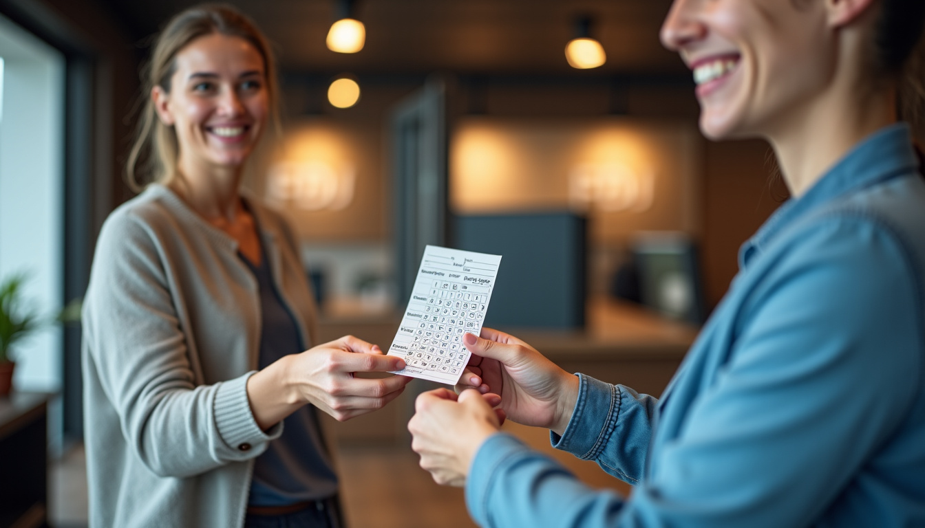 Personne remettant un ticket gagnant à un conseiller FDJ dans un centre de paiement