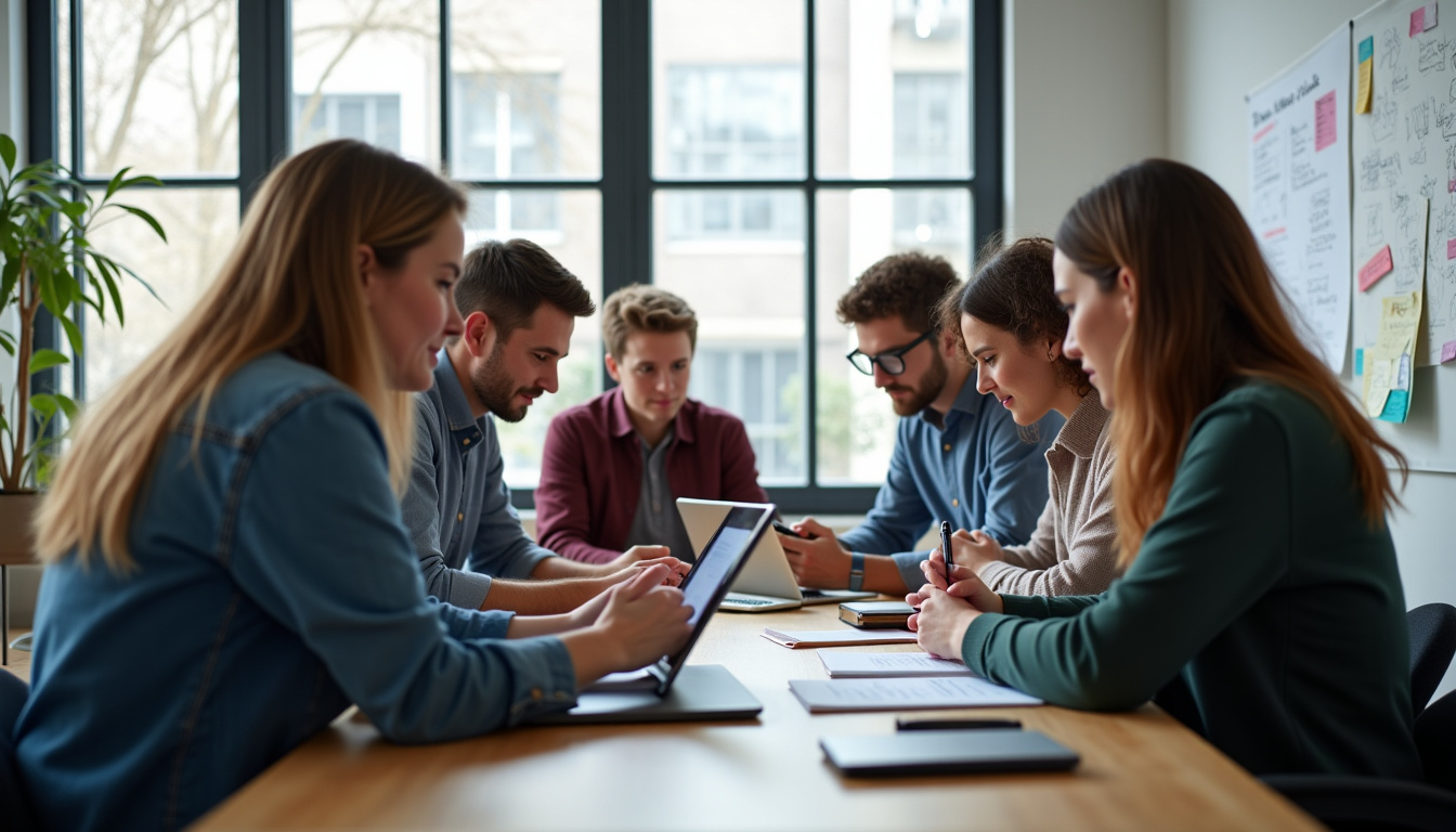 Utilisateur testant un prototype sur tablette pendant un design sprint, observé par une équipe