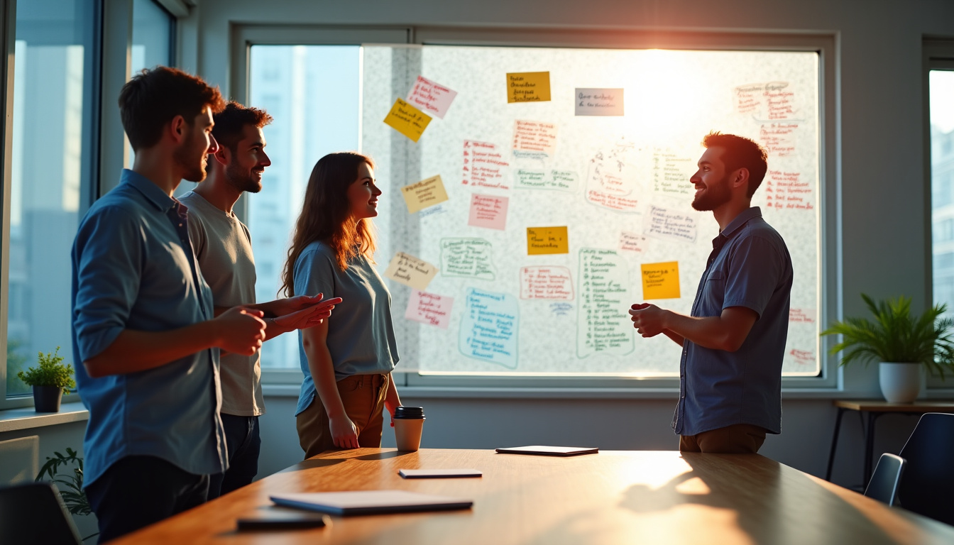 Équipe en train de documenter les résultats d’un design sprint sur un écran