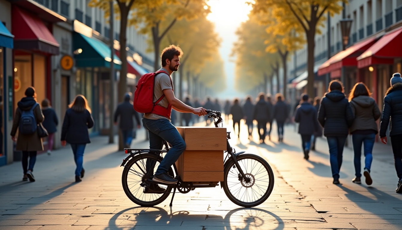 Livraison collaborative à Paris en vélo cargo dans une rue piétonne