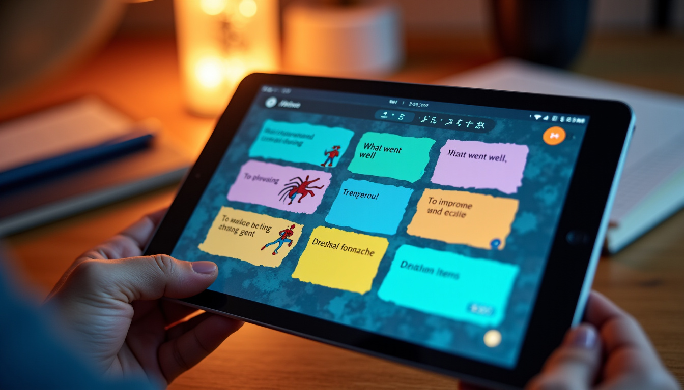Tableau numérique avec arrière-plan Spider-Man utilisé pour une rétrospective en ligne