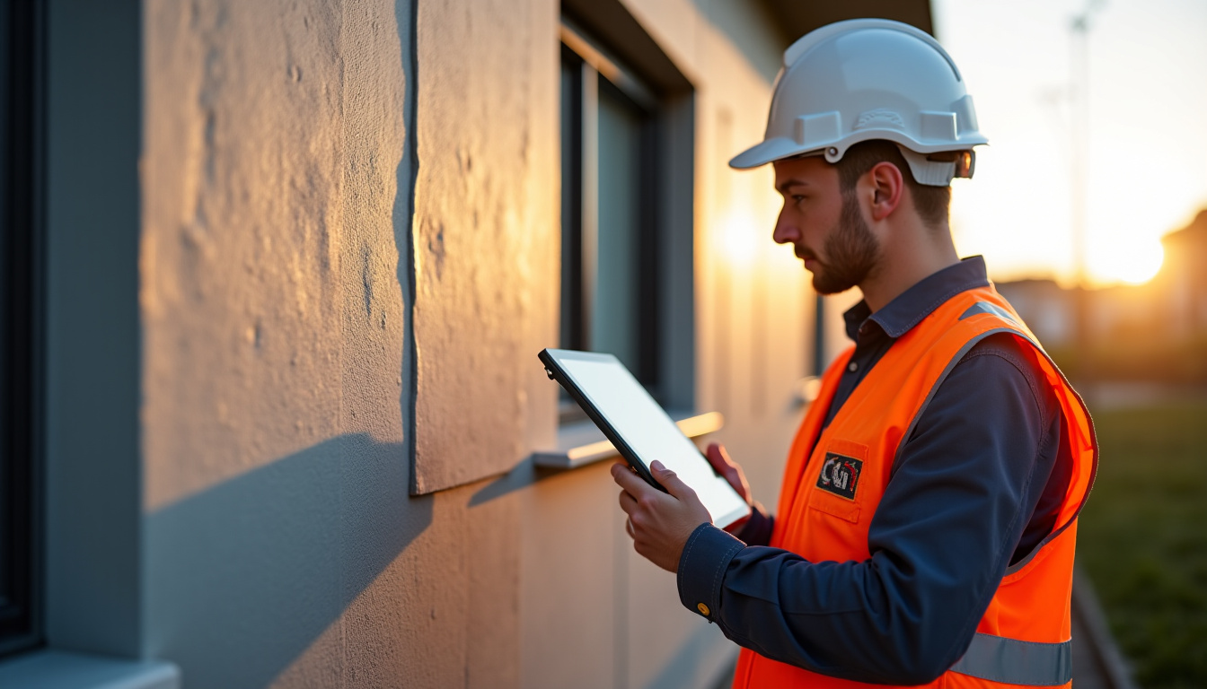 Un technicien de SG inspectant un bâtiment en rénovation énergétique