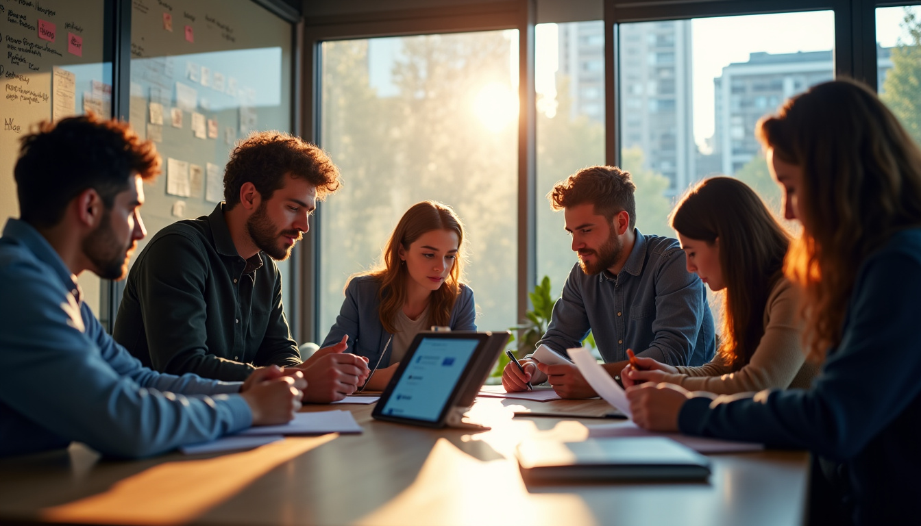 Utilisateur testant un prototype sur tablette pendant un design sprint, observé par une équipe