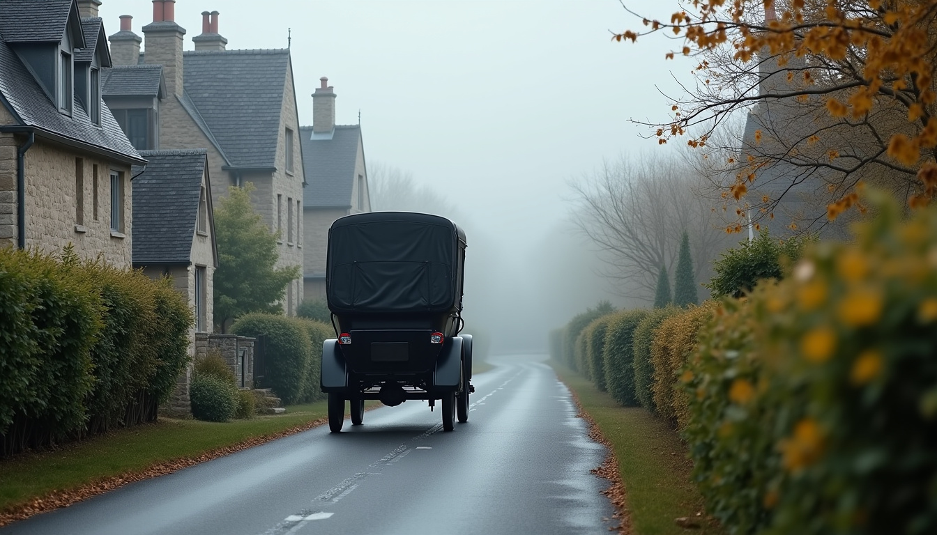 Véhicule de pompes funèbres en service dans une commune de l