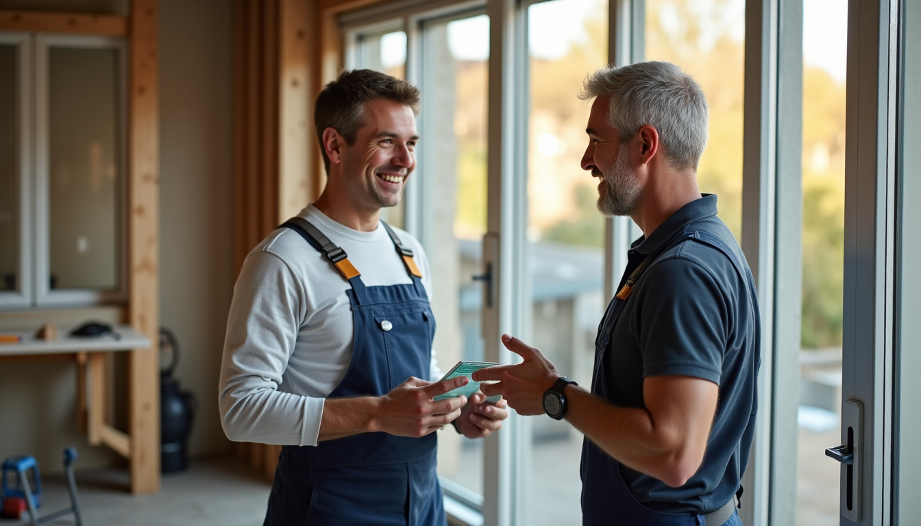 Discussion entre un propriétaire et un artisan miroitier lors d